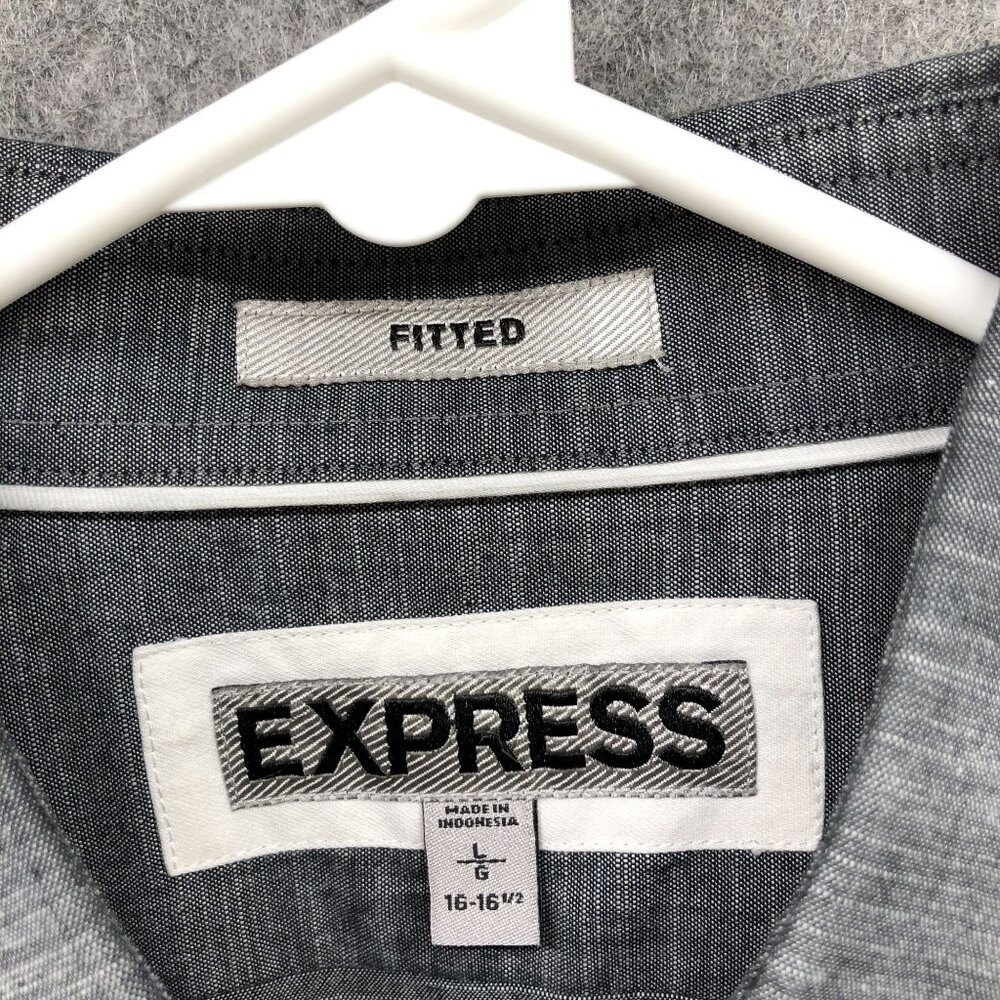 Express Button Down Shirt Mens‎ L 16-16.5 Gray Long Sleeve Utility Cotton - Picture 6 of 9